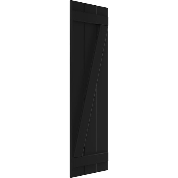 True Fit PVC Three Board Joined Board-n-Batten Shutters W/Z-Bar, Black , 16 1/8W X 36H